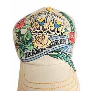 Jolly Roger Drama Queen White Cap Beaded Embroidered Embellished